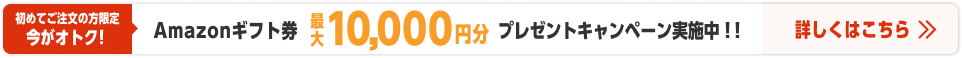 初めてご注文の方は今がオトク！ Amazonギフト券最大10,000円分プレゼントキャンペーン実施中 詳しくはこちら
